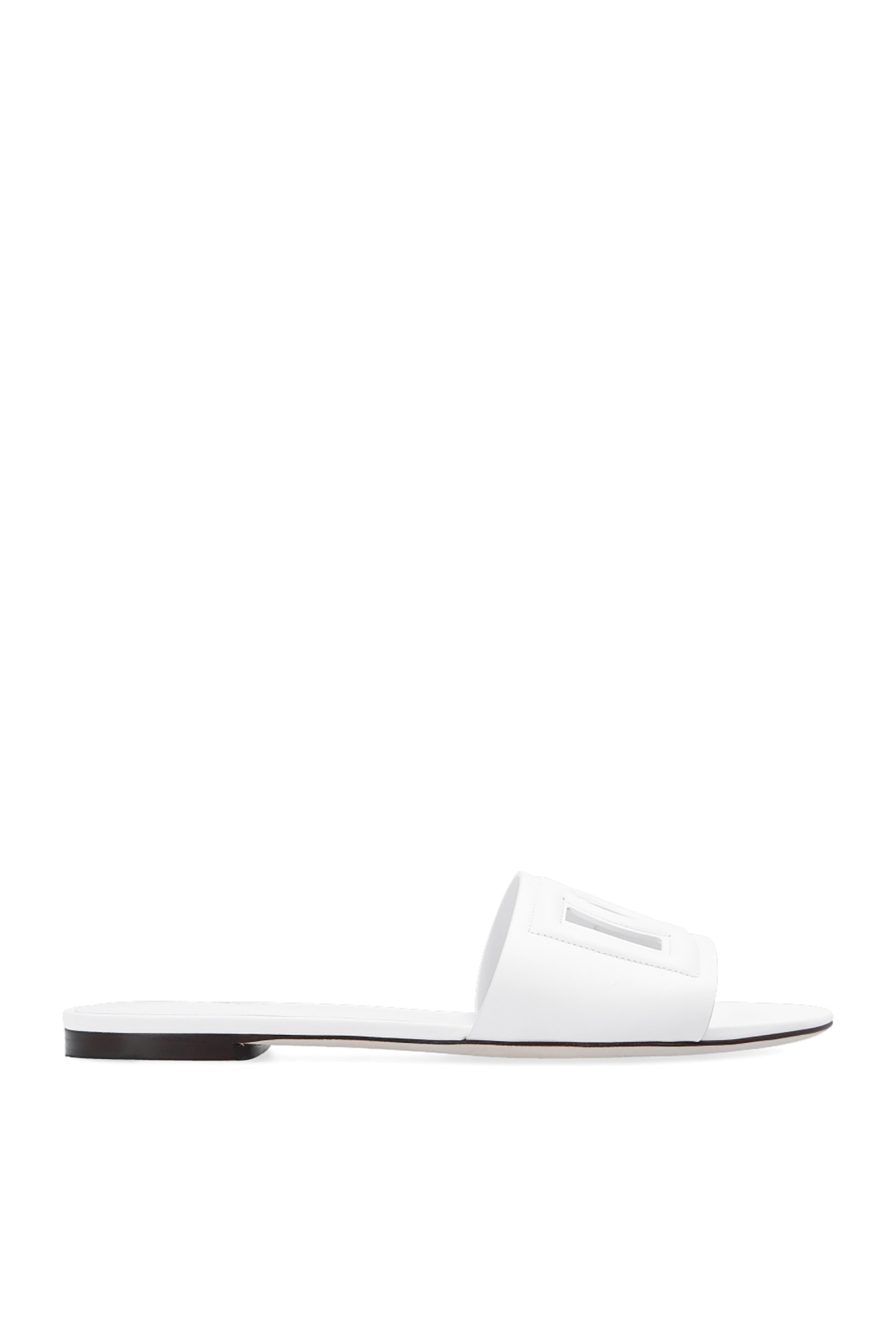 【関税＆送料込み】Dolce & Gabbana White Leather Slippers Dolce&Gabbana Bianca embossed slippers for Women - White in